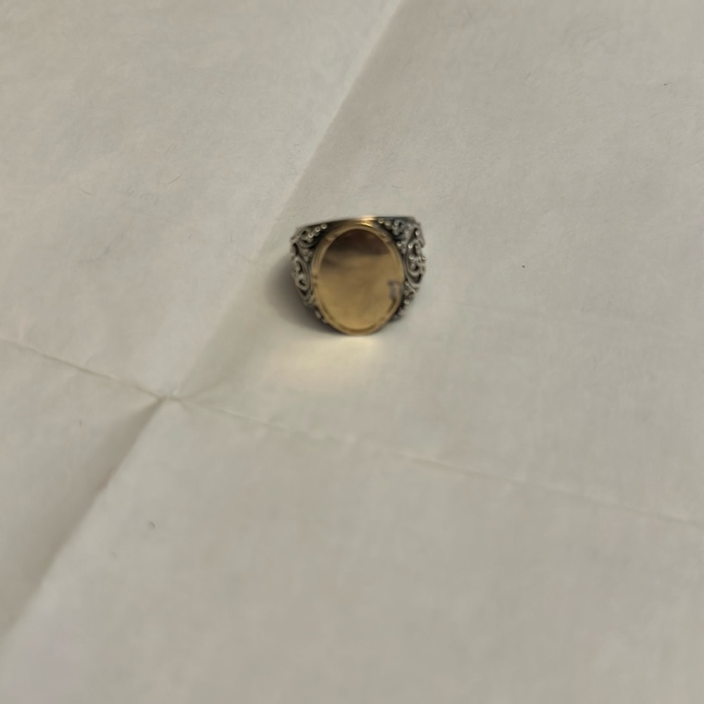 💖💖💖925 and gold filled signet ring with bead and scrolling accents